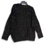 Womens Black Shimmer Round Neck Long Sleeve Knitted Pullover Sweater Size L image number 2