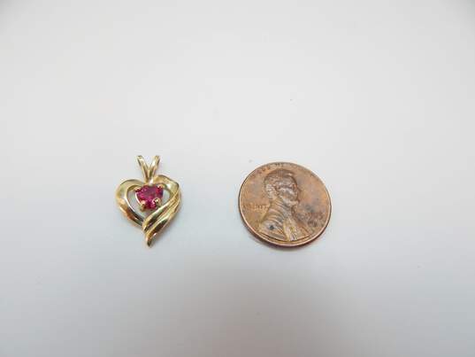 Romantic 10K Yellow Gold Ruby Heart Pendant 1.4g image number 2
