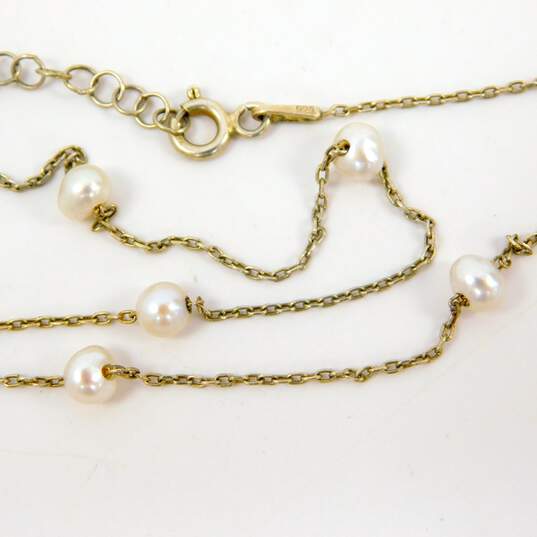 Romantic 925 Sterling Silver Pearl & Beaded Chain Necklaces & Bracelet Pearl CZ Hoop Earrings Love Rose & Heart CZ Rings 17.5g image number 12