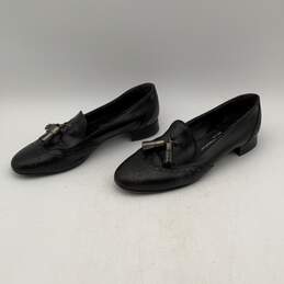 AGL Womens Black Silver Leather Block Heel Slip-On Tassel Loafer Flats Size 37 alternative image