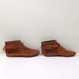 Women's Brown Leather Fringe Zip Stitched Round Toe Ankle Booties Size 8 alternative image