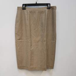 Womens Beige Plaid Wool Blend Side Zip Straight & Pencil Skirt Size 50