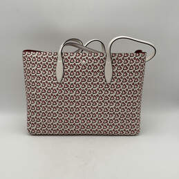 Womens White Pink All Day Heart Printed Double Handle Tote Bag W/ Wallet