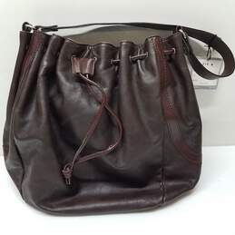 Nuovedive Deep Brown Leather Bucket Drawstring Bag alternative image