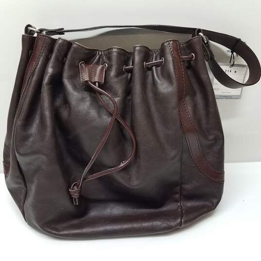 Nuovedive Deep Brown Leather Bucket Drawstring Bag image number 2