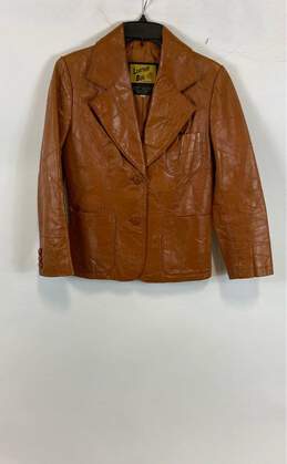 Leather Bug Womens Brown Long Sleeve Notch Lapel Button Front Jacket Size 11/12