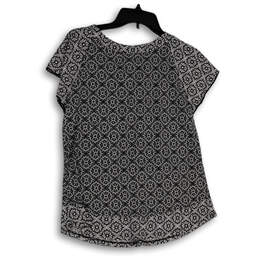 Womens Black White Geometric Flutter Short Sleeve Blouse Top Size Medium alternative image