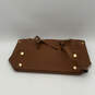 Womens Brown Leather Adjustable Strap Inner Pocket Bottom Studs Satchel Bag image number 3