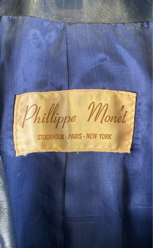 Vintage Philippe Monet Mens Blue Pockets Long Sleeve Leather Jacket Size 36 image number 5