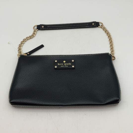 Womens Black Leather Zipper Semi Chain Strap Shoulder Handbag Purse image number 1