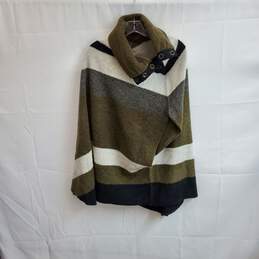 Tabitha Green & Ivory Striped Wool Blend Pullover Shawl WM Size L NWT