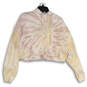 NWT Womens Pink Beige Tie Dye Cropped Long Sleeve Pullover Hoodie Size M image number 1