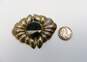 Taxco Mexico 925 Modernist Faux Onyx Circle Puffed Ridged Chunky Brooch 22g image number 4