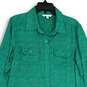 Womens Green Collared Roll Tab Sleeve Button Front Shirt Dress Size Large image number 3