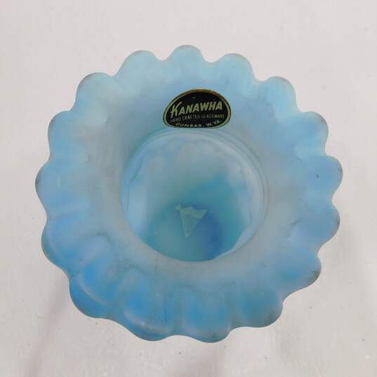 Kanawha Hand Crafted Glassware Melon Vase With Scalloped Edge Sky Blue Swirled image number 3