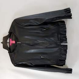 Catherine Malandrino Women Black Pleather Ruffle Jacket 6