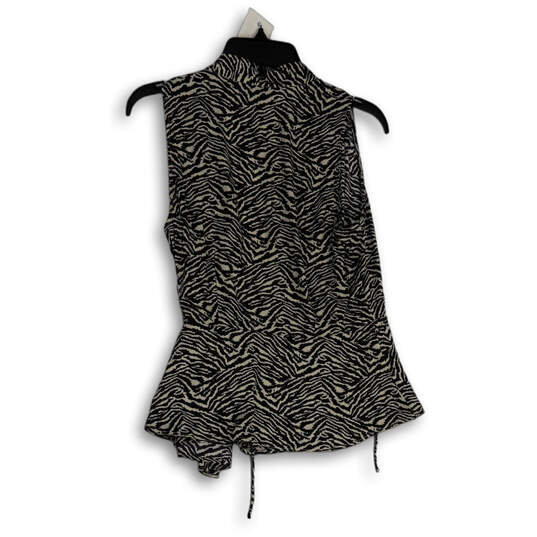 NWT Womens Black White Zebra Print Sleeveless Wrap Blouse Top Size Small image number 2