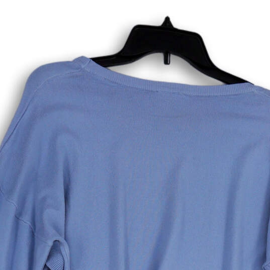 Womens Blue Knitted Round Neck Ruffle Sleeve Pullover Sweater Size Large image number 4