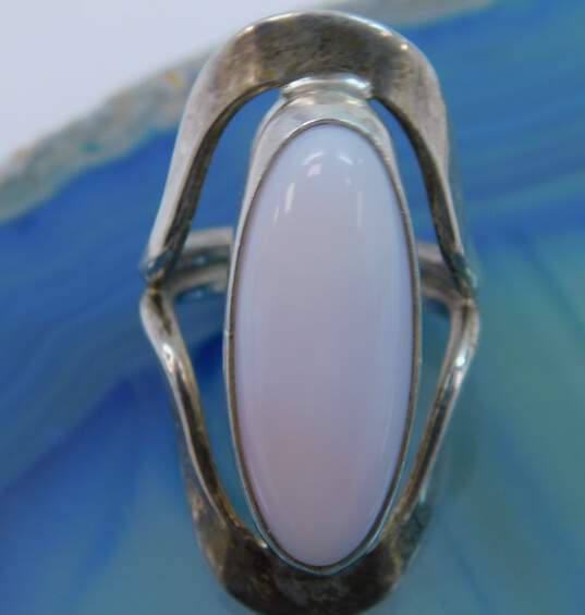 DDD Dominique Dinouart Mexico 925 Modernist Pink Shell Cabochon Long Saddle Ring 11.9g image number 2