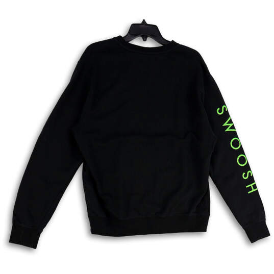 Mens Black Green Writing Long Sleeve Crew Neck Pullover Sweatshirt Size M image number 2