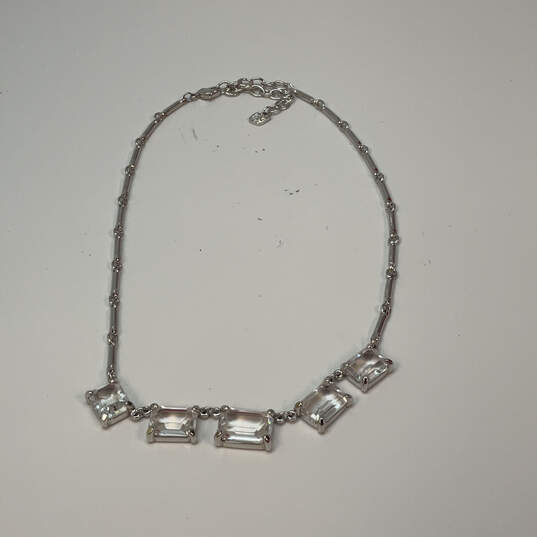 Designer Swarovski Silver-Tone Crystal Cut Stone Lobster Clasp Bib Necklace image number 2