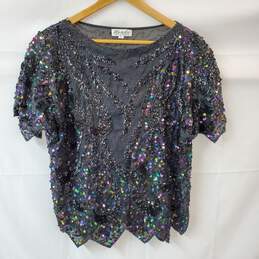 Vintage Henbo Beaded Sequined Black Top in Woman's Size Medium