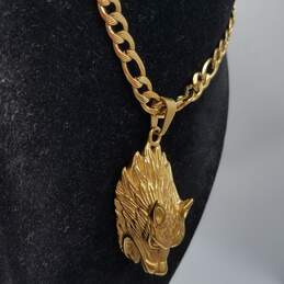 Gold Tone Figaro Chain W/Angry Wolf 24in Pendant Necklace 68.9g alternative image