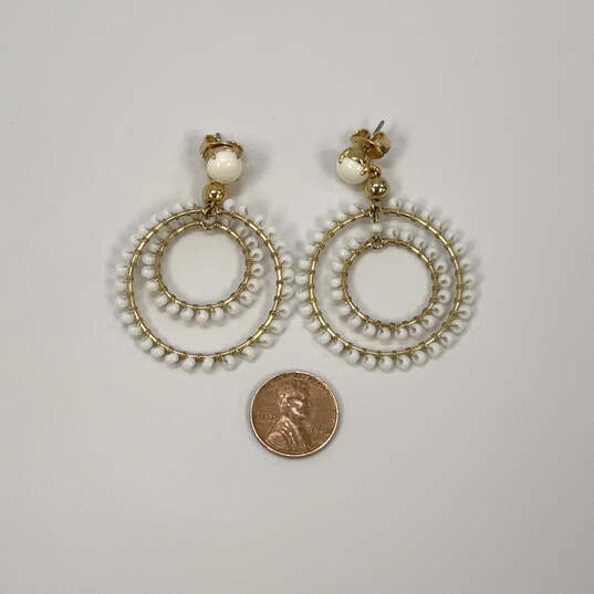 Designer J. Crew Gold-Tone White Pearl Beaded Round Classic Drop Earrings image number 3