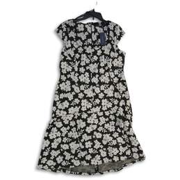 Tommy Hilfiger Womens Black White Floral Square Neck Fit & Flare Dress Size 16