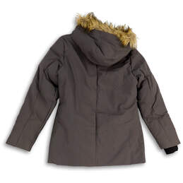 Womens Gray Long Sleeve Pockets Full-Zip Faux Fur Hooded Parka Coat Size S alternative image