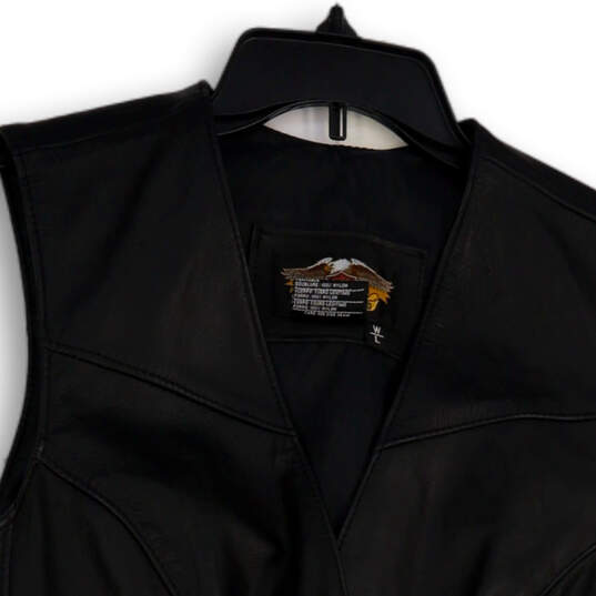 Womens Black Sleeveless V-Neck Pockets Button Front Motorcycle Vest Size L image number 3