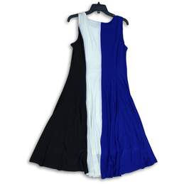 Nine West Womens White Blue Round Neck Sleeveless A-Line Dress Size 12 alternative image