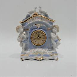 Vintage Porcelain Blue/Gold Victorian White Dove Cherub Mantle Clock
