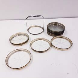 Sterling Silver Table Top /Bar Glass Bottom Vintage Coasters