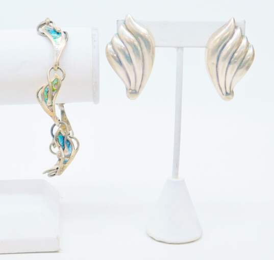 Artisan 925 Sterling Silver Statement Earrings & Abalone Panel Bracelet 34.0g image number 1