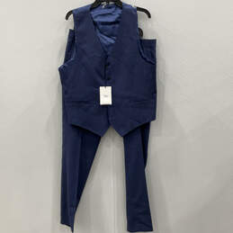 NWT Mens Blue Sleeveless Button Front Jacket & Pants 2 Piece Suit Set Sz 54