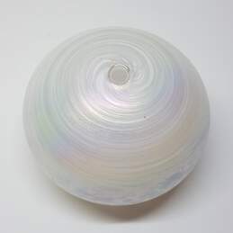 Art Glass Oil Lamp Iridescent White Signed Alloway alternative image