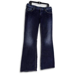 Womens Blue Denim Medium Wash Pockets Stretch Bootcut Leg Jeans Size 33
