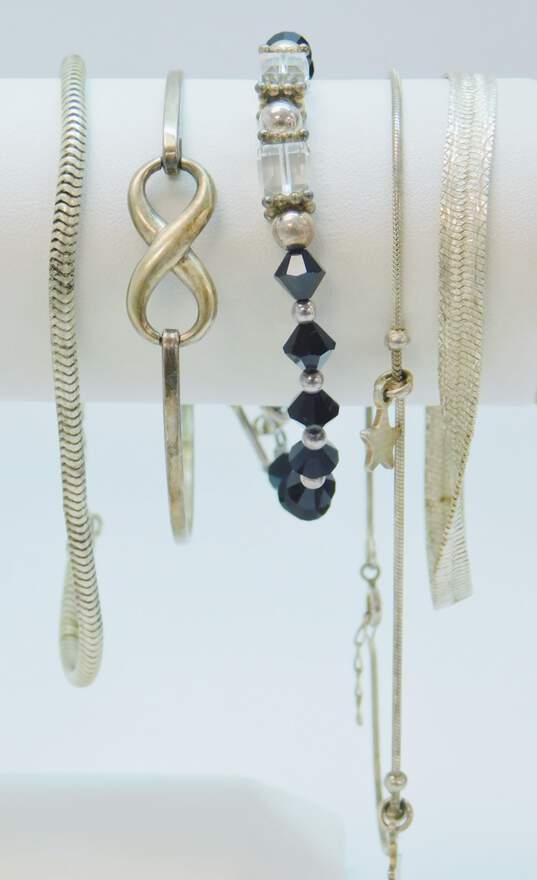 Sterling Silver Fancy Herringbone Glass Bead Star Charm & Infinity Sign Bracelets 30.4g image number 2