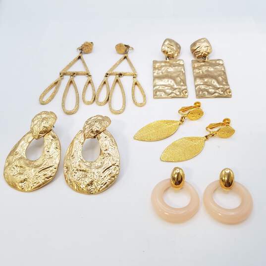 Unique Design Statement Gold Tone Fashion Clip and Pin Earrings Bundle image number 1