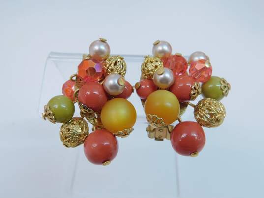Vintage Gold Tone Beaded Bracelet & Clip On Earrings w/ Multi Strand Necklace 294.6g image number 6
