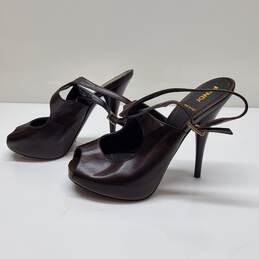 Fendi Dark Brown Leather Peep Toe Slingback Heels Size 37 AUTHENTICATED alternative image
