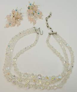 VNTG Icy Aurora Borealis Necklace w/Icy Rose Quartz Earrings 105.8g