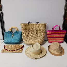 Lot of Assorted Straw Handbags & Hats