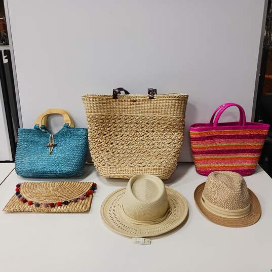 Lot of Assorted Straw Handbags & Hats image number 1