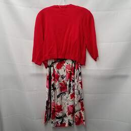 Perceptions Women's Floral Sleeveless Dress & Red Cardigan Set Size 16 alternative image