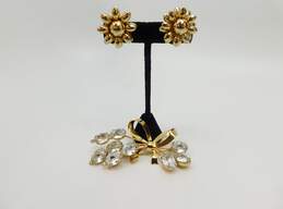 Vintage Coro Gold Tone Floral Clip Earrings & Icy Ribbon Statement Brooch 40.8g