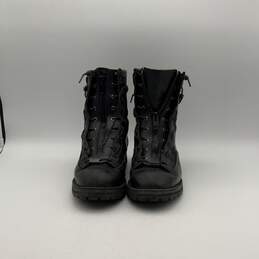 Mens Black Leather Lace-Up Round Toe Tall Combat Boots Size 11 EE