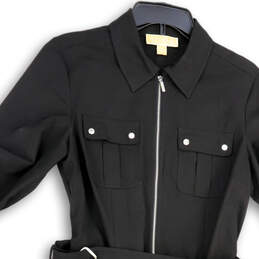 Womens Black Regular Fit Roll Tab Sleeve Zip Front Shirt Dress Size Large alternative image