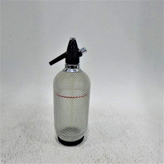 Vntg Soda Siphon Seltzer Glass Bottle With Wire Mesh Cover image number 4